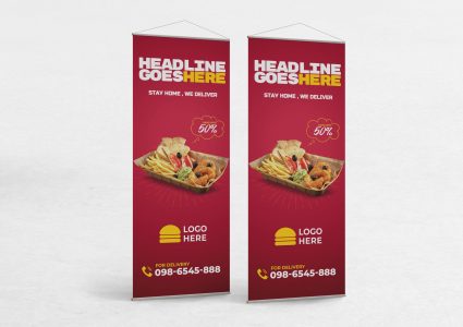Roll up banner mockup look front view